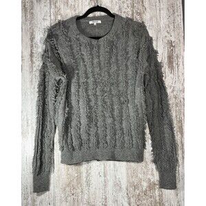 Madewell Fringe-stripe Merino Wool Pullover Sweater Gray Small H4530